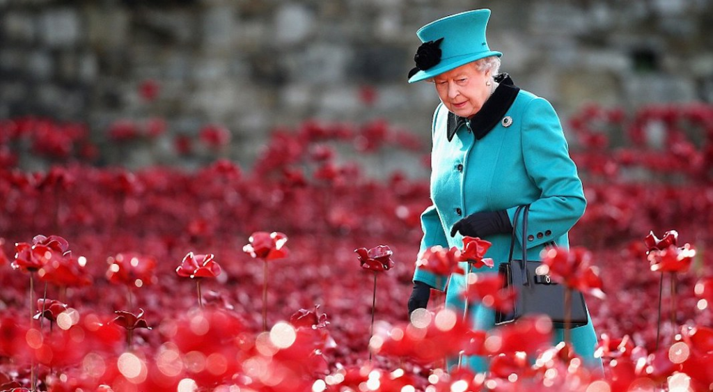 La reine Elisabeth dans un champ de poppies